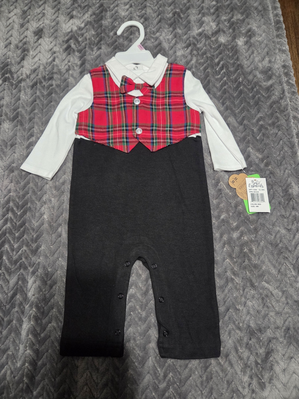 Baby Essentials Red Plaid Vest & Black One-Piece